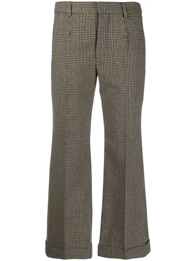 Saint Laurent Houndstooth Kick-flare Cropped Trousers In Brown