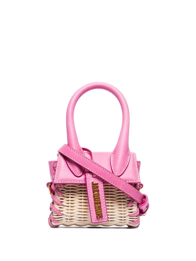 Jacquemus Le Chiquito Wicker Mini Bag In Fuchsia,pink,beige