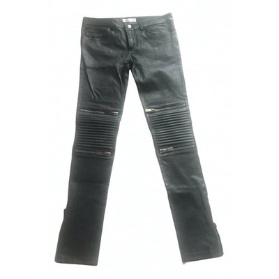 Pre-owned Anine Bing Leather Slim Trousers In Black