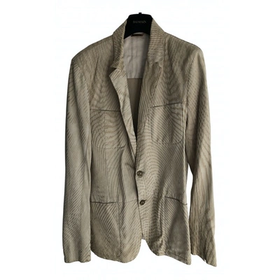 Pre-owned Roberto Cavalli Leather Jacket In Beige