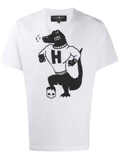 Hydrogen Dinosaur-print Cotton T-shirt In White