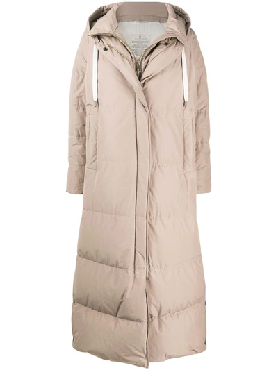 Brunello Cucinelli Double-layered Zip Padded Long Jacket In Brown