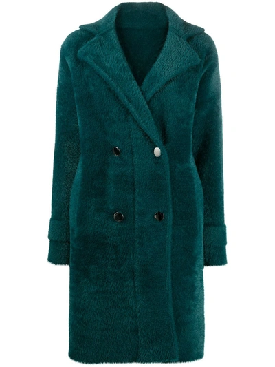 Pinko Double-breasted Faux-fur Coat In Green