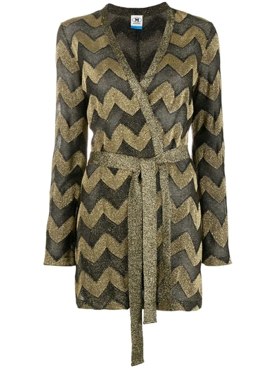 M Missoni Chevron-print Tie-waist Cardi-coat In Gold