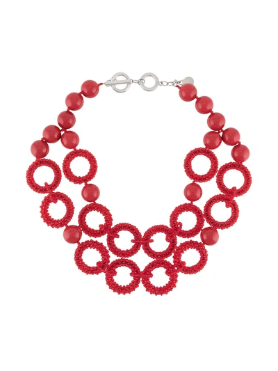 Emporio Armani Beaded Hoop Necklace In Red