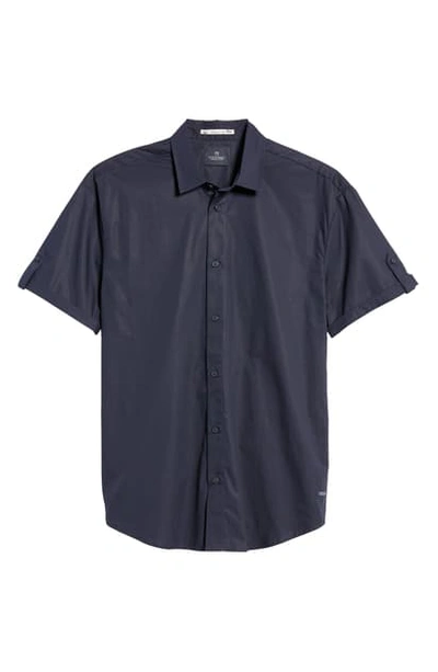 Scotch & Soda Oversize Short Sleeve Button-up Sateen Shirt In Night
