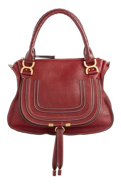 Chloé Medium Marcie Leather Satchel In Stormy Red