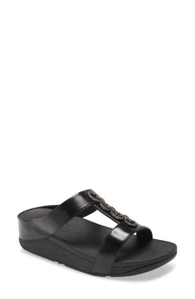 Fitflop Fino Sparkle Wedge Slide Sandal In All Black