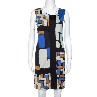 Pre-owned Diane Von Furstenberg Color Block Print Silk Mondrian Shift Dress S In Multicolor