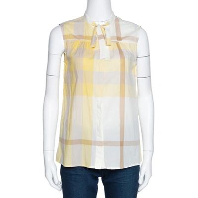 Pre-owned Burberry Brit Yellow Check Cotton Neck Tie Detail Sleeveless Blouse S