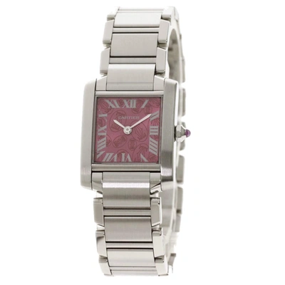 Pre-owned Cartier Pink Stainless Steel Tank Francaise W51030q3 Christmas Limited Women's Wristwatch 25 X 20 Mm