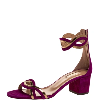 Pre-owned Aquazzura Purple Suede Leather Moon Ray Ankle Cuff Sandals Size 37