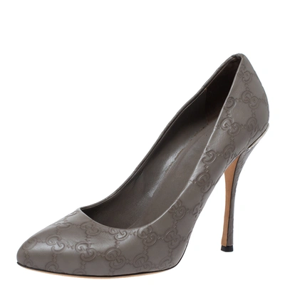 Pre-owned Gucci Ssima Leather Pointed Toe Pumps Size 39.5 In Grey