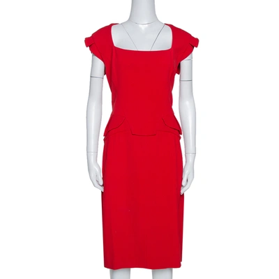 Pre-owned Elie Saab Red Stretch Crepe Midi Dress M