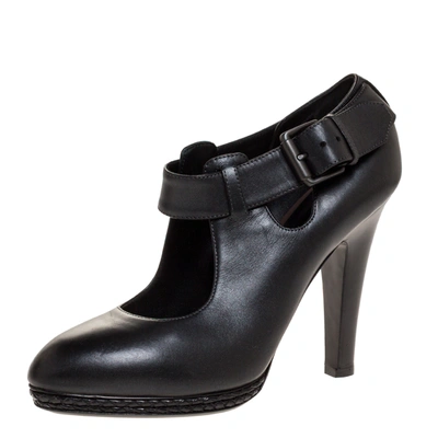 Pre-owned Bottega Veneta Black Leather Braided Platform Ankle Strap Pumps Size 38