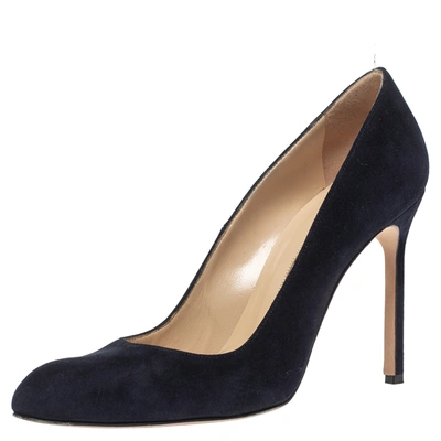 Pre-owned Manolo Blahnik Blue Suede Bb Round Toe Pumps Size 39