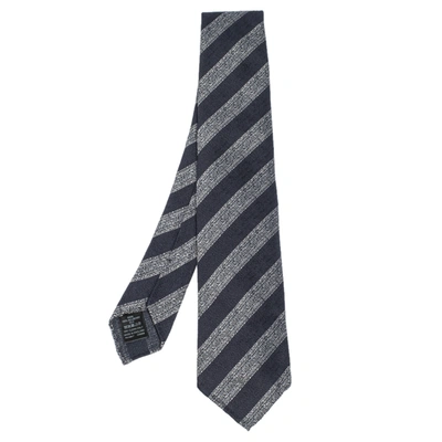 Pre-owned Dunhill Navy Blue Diagonal Stripe Mulberry Silk Jacquard Tie