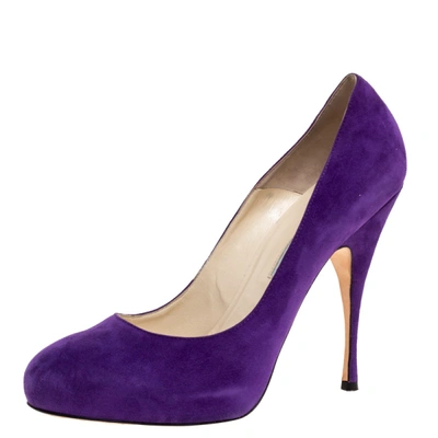 Pre-owned Brian Atwood Purple Suede Hidden Platform Pumps Size 40