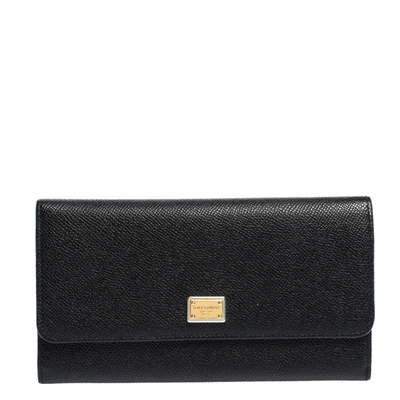 Pre-owned Dolce & Gabbana Black Grained Leather Flap Continental Wallet
