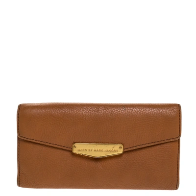 Pre-owned Marc By Marc Jacobs Tan Soft Leather Flap Trifold Continental Wallet