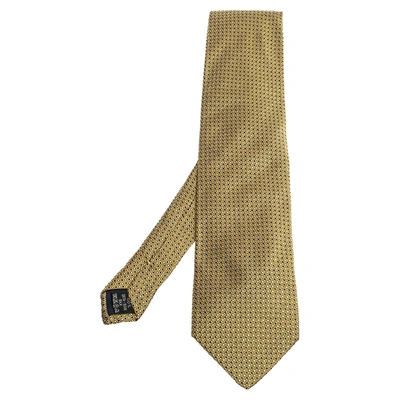 Pre-owned Versace Vintage Yellow Geometric Pattern Silk Jacquard Tie