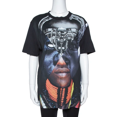 Pre-owned Givenchy Black Cotton Patchwork Portrait Print Crew Neck T Shirt S