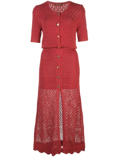 Altuzarra Doyle Pointelle-knit Maxi Dress In Red