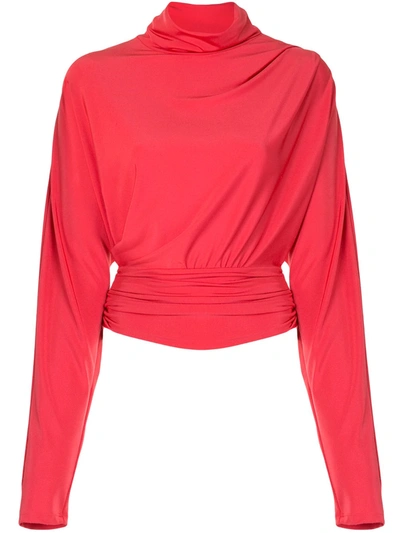 Lapointe Slinky Jersey Turtleneck Rouched Waist Top In Pink