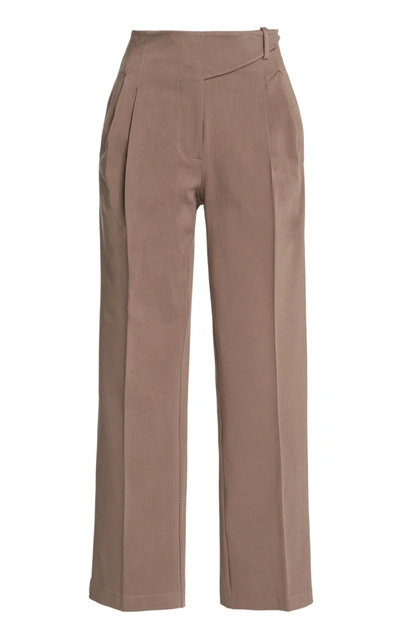 Piece Of White Casey Cotton-blend High-rise Pleated Pants In Brown