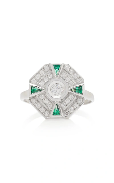 Melis Goral Paris 18k White Gold Diamond And Tsavorite Ring In Green