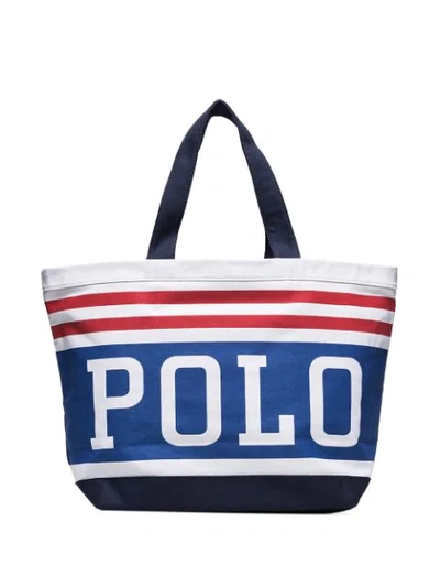 Polo Ralph Lauren Logo Stripe Tote Bag In Blue