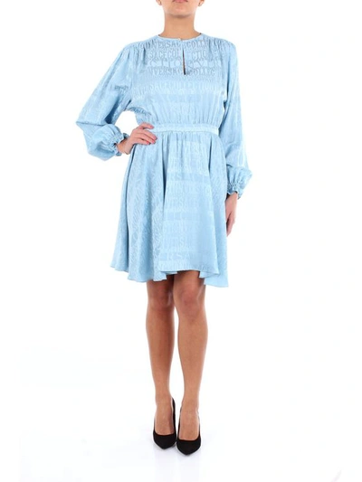 Versace Light Blue Short Dress With Long Sleeves