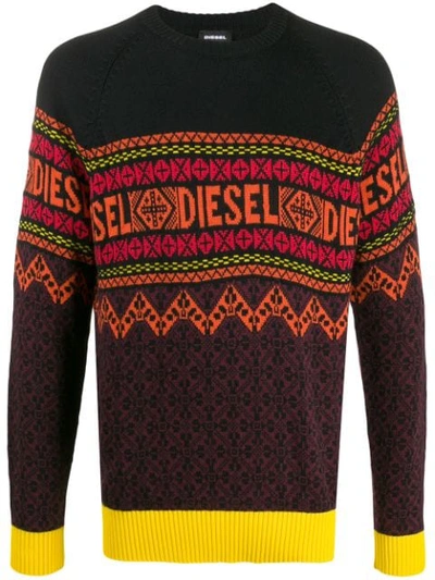 Diesel Multicolor Sweater With Round Neck In Black