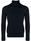 Drumohr Solid Color Turtleneck Sweater In Woven Wool In Blue