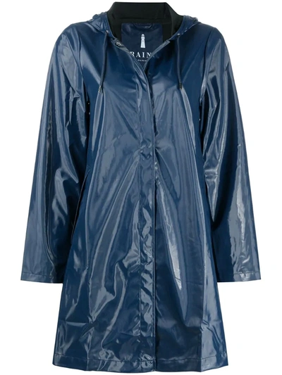 Rains A-line Mid-length Raincoat In Shiny Blue