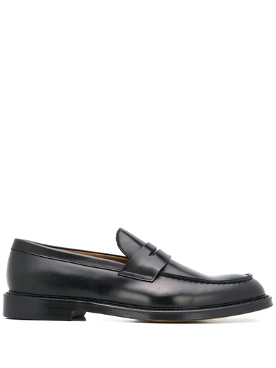 Doucal's Leather Penny Loafers In Nero/fondo Nero