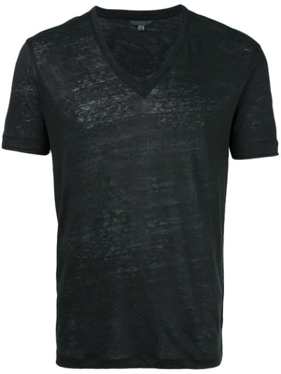 John Varvatos Linen Slim Fit V-neck T-shirt In Black