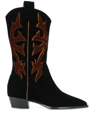 Gia Couture Texan Boots In Black Velvet