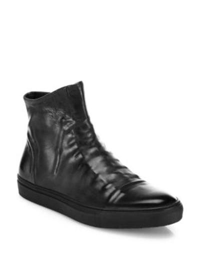 John Varvatos Reed Ghosted Leather High Top Sneakers In Dark Charcoal