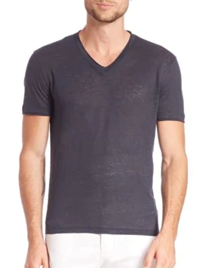 John Varvatos Men's Linen V-neck Tee In Midnight