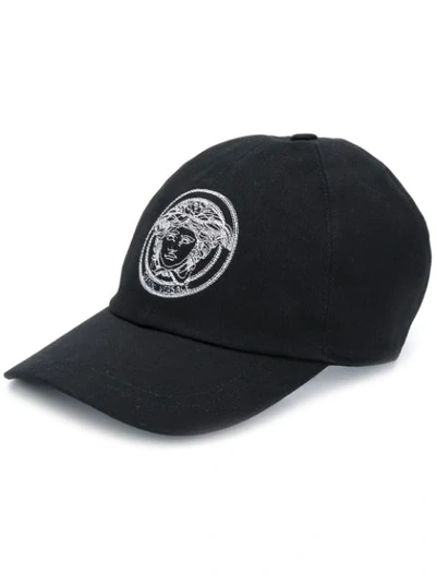 Versace Embroidered-logo Baseball Cap In Black