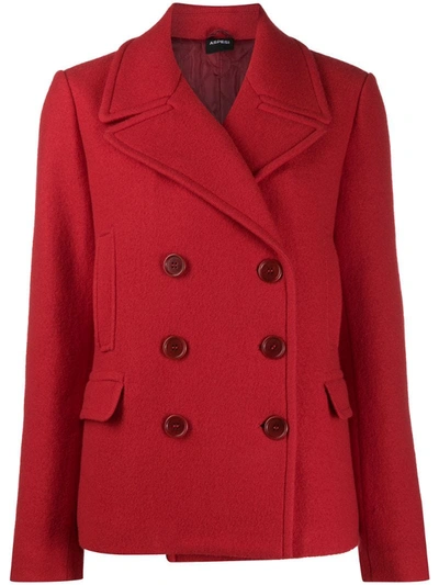 Aspesi Fitted Double-breasted Wool Jacket In Red