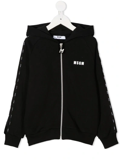 Msgm Kids' Logo-print Zipped Hoodie In Black