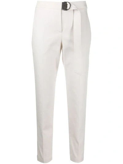 Brunello Cucinelli Embellished Belt Tapered Trousers In Neutrals