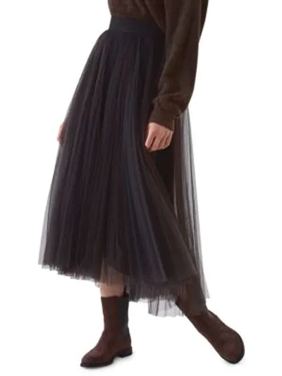 Brunello Cucinelli Two-tone Pleated Tulle Skirt In Volcano