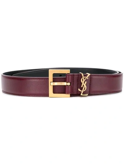 Saint Laurent Monogram Plaque Buckle Belt In Red