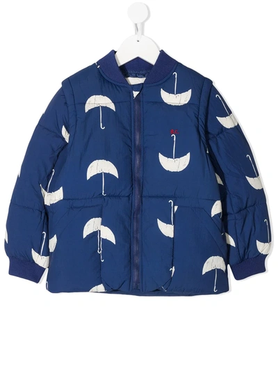 Bobo Choses Kids' Umbrella Print Convertible Organic Cotton Puffer Jacket In Forever Blue