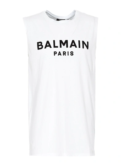 Balmain Logo Tank Top In White