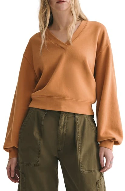 Agolde V-neck Balloon Sleeve Sweatshirt - Xl - Also In: S, L, Xs, M In Umber