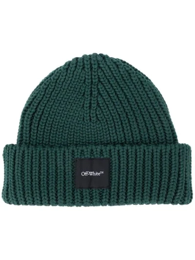 Off-white Ribbed Wool Beanie In Green